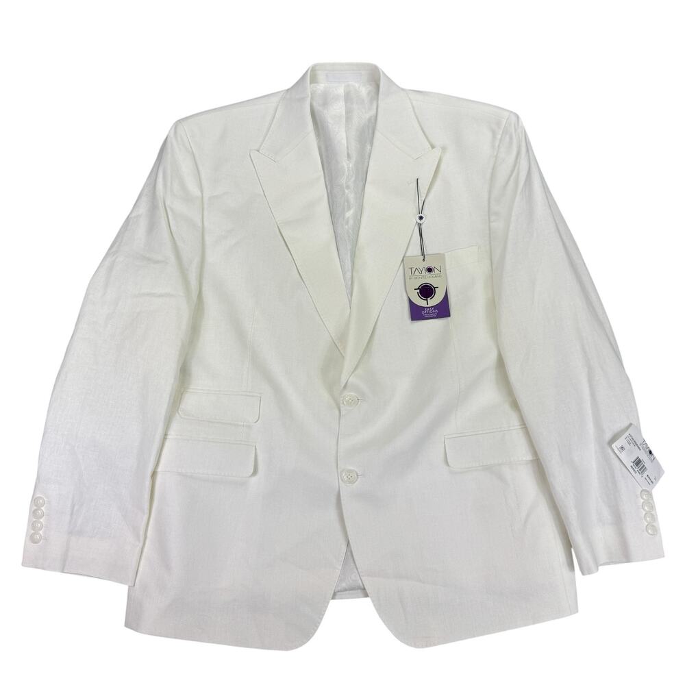 Tayion Mens Acontour Linen Cotton Herringbone Classic Fit Suit Jacket White 46R